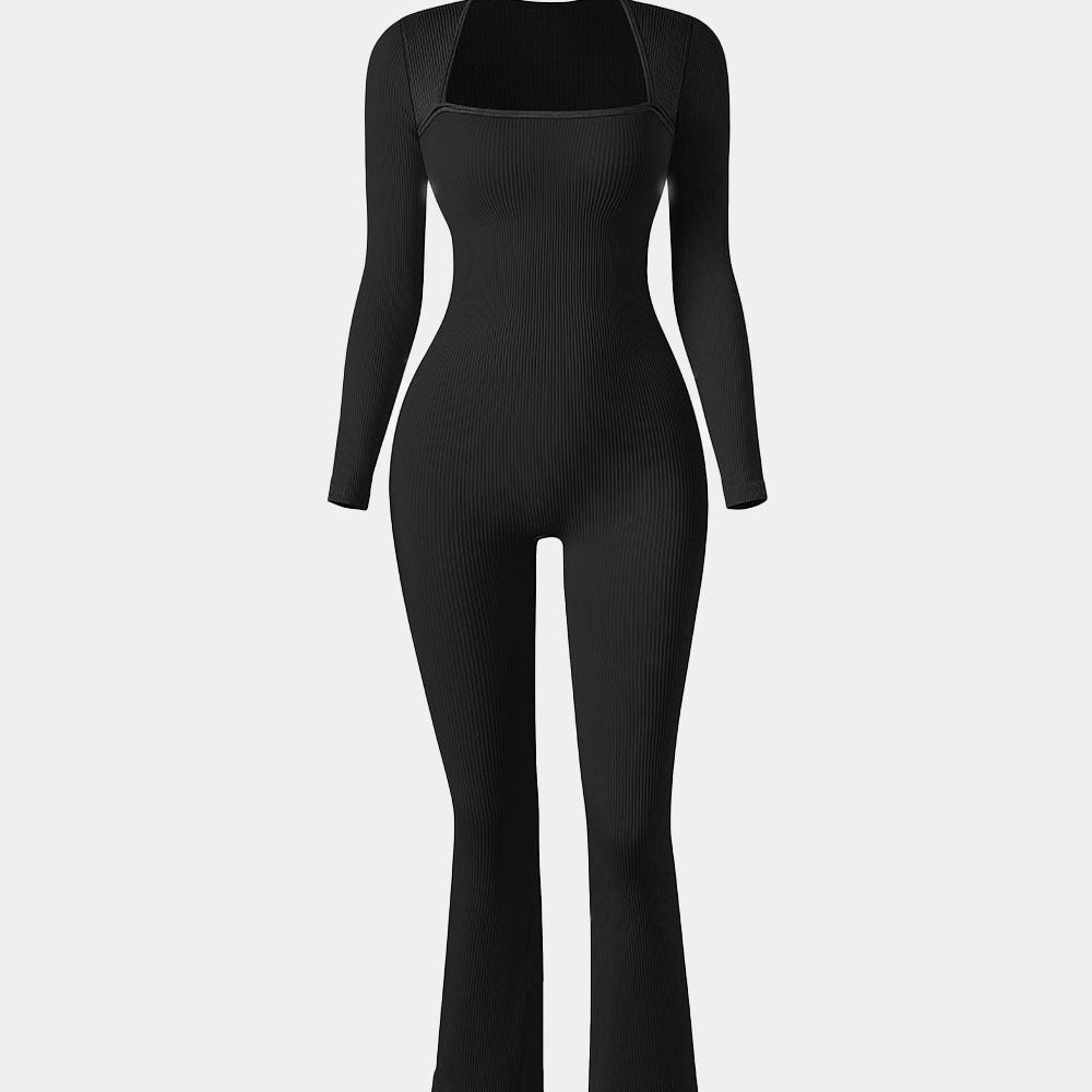 AFZ®Onesie Ribbed Long Sleeve Bell Bottoms Flare Jumpsuits