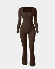 AFZ®Onesie Ribbed Long Sleeve Bell Bottoms Flare Jumpsuits